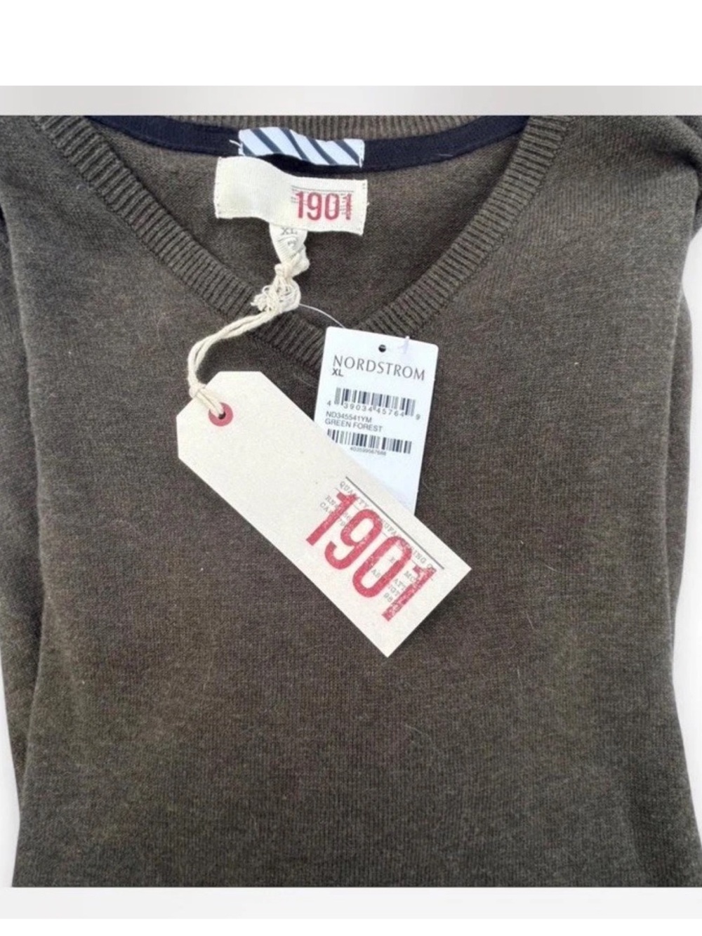 1901 Nordstrom NWT Men’s XL V-Neck Sweater Green Forest Cotton Blend